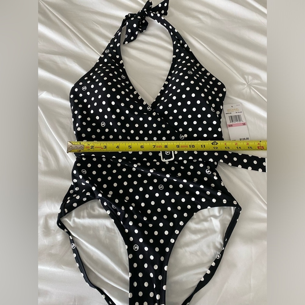NWT Michael Kors Polka Dot Halter One Piece Swimsuit Size 10 - Picture 5 of 8